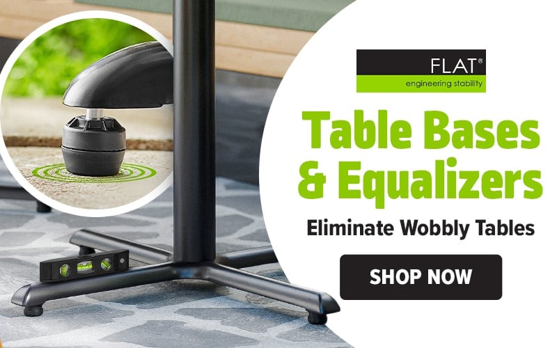 FLAT Tech Table Bases and Equalizers. Eliminate Wobbly Tables. Shop Now.