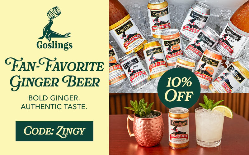 Save 10% on Goslings Fan-Favorite Ginger Beer; Use Code: ZINGY