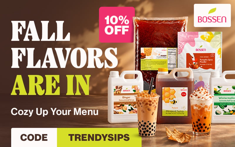 Save 10% on Bossen fall flavors, cozy up your menu, use code: TRENDYSIPS