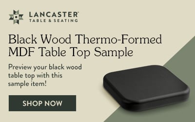 Shop Lancaster Table and Seating Black Wood Thermo-Formed MDF Table Top Sample, Preview your black wood table top with this sample item!