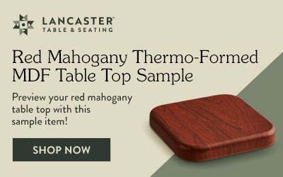 Shop Lancaster Table and Seating Red Mahogany Thermo-Formed MDF Table Top Sample, Preview your red mahogany table top with this sample item!