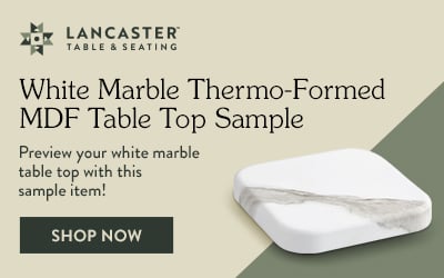Shop Lancaster Table and Seating White Marble Thermo-Formed MDF Table Top Sample, Preview your white marble table top with this sample item!