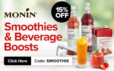 Shop Monin Smoothies and Beverage Boosts. Click Here. Use Code: SMOOTHIE and Save 15%