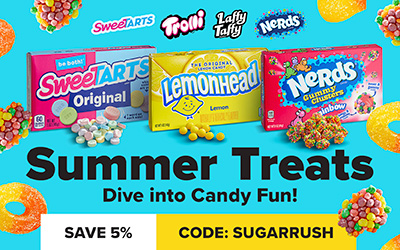 Summer Treats, Dive into candy fun, Save 5%, use code: SUGARRUSH, Shop now