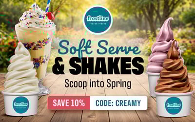 Save 10% On Frostline Soft Serve & Shakes. Use code CREAMY