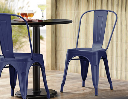 Navy Metal Indoor / Outdoor Industrial Cafe Chair with Vertical Slat Back and Drain Hole Seat