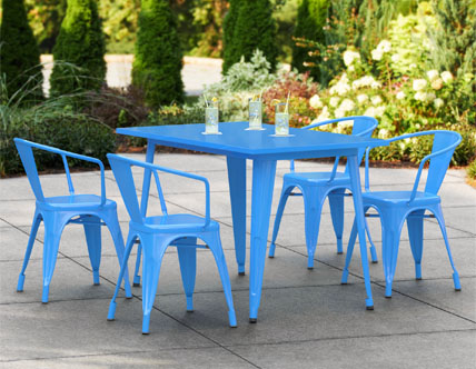 Blue 48" x 30" Dining Height Outdoor Table with 4 Arm Chairs