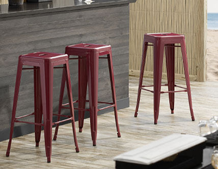 Sangria Stackable Metal Indoor / Outdoor Industrial Barstool with Drain Hole Seat