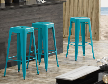 Teal Stackable Metal Indoor / Outdoor Industrial Barstool with Drain Hole Seat