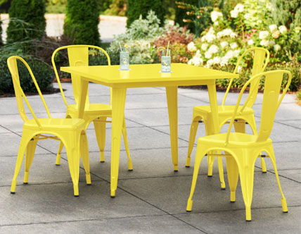 Yellow 36" x 36" Dining Height Outdoor Table with 4 Industrial Cafe Chairs
