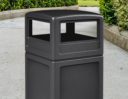 PolyTec 42 Gallon Square Black Waste Container and Dome Lid Set