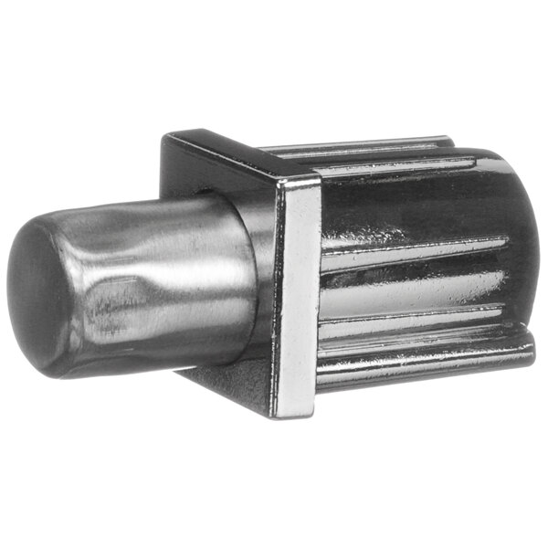 A stainless steel square adjustable foot with a metal tube.