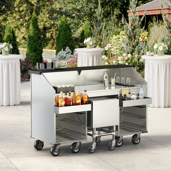 Regency 70" Stainless Steel Portable Bar with Open Front and Two Removable Speed Rails
