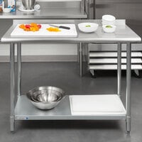 Steelton 24 inch x 48 inch 18 Gauge 430 Stainless Steel Work Table with Undershelf and 2 inch Rear Upturn