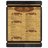 Menu Solutions WDRBB-C Black 8 1/2" x 11" Customizable Wood Menu Board with Rubber Band Straps
