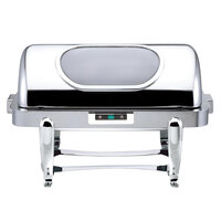 Bon Chef 16040CH Roman Elite 6 Qt. Rectangular Chrome Electric Chafer with Automatic Open / Close Lid and Glass Window
