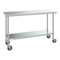 Steelton 24" x 60" 18 Gauge 430 Stainless Steel Work Table with Undershelf and Casters