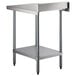 A Regency stainless steel filler table with a shelf.