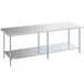 A long metal Steelton stainless steel work table with an undershelf.